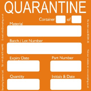 "Quarantine" Verschluss-Siegel und Probenahme Ettiketten